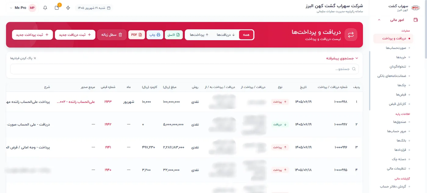 مدیریت دریافت و پرداخت‌های مالی
